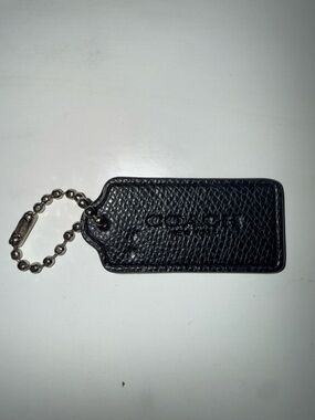 Coach Black Textured Leather Bag Tag with Silver Chain
